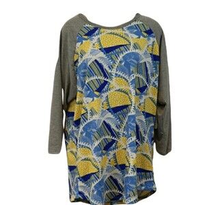 Lularoe Randy Raglan Tshirt Super Soft Gray Sleeve Colorful Geometric 2X